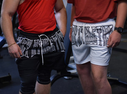 MESH FERAL "METALWING" MID-THIGH CUT SHORTS- BLACK